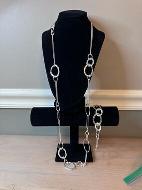 Silver Link Long Necklace and Bracelet Set - Women Jewelry: Chloe & Isabel